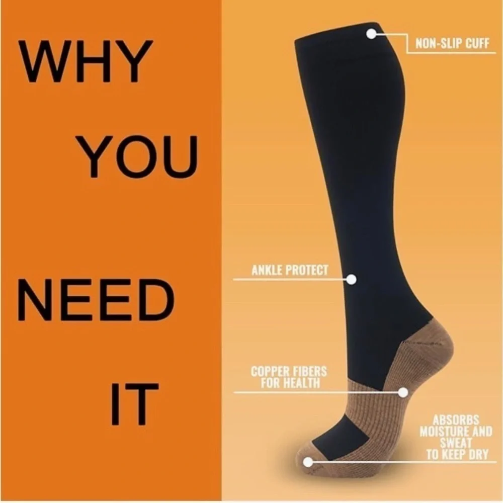 Black Copper Compression Socks, 20-30mmHg compression (1 pair)